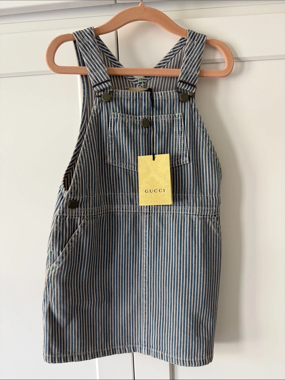 Gucci Blue and White Striped Denim Pinafore Dress for Kids Size 36